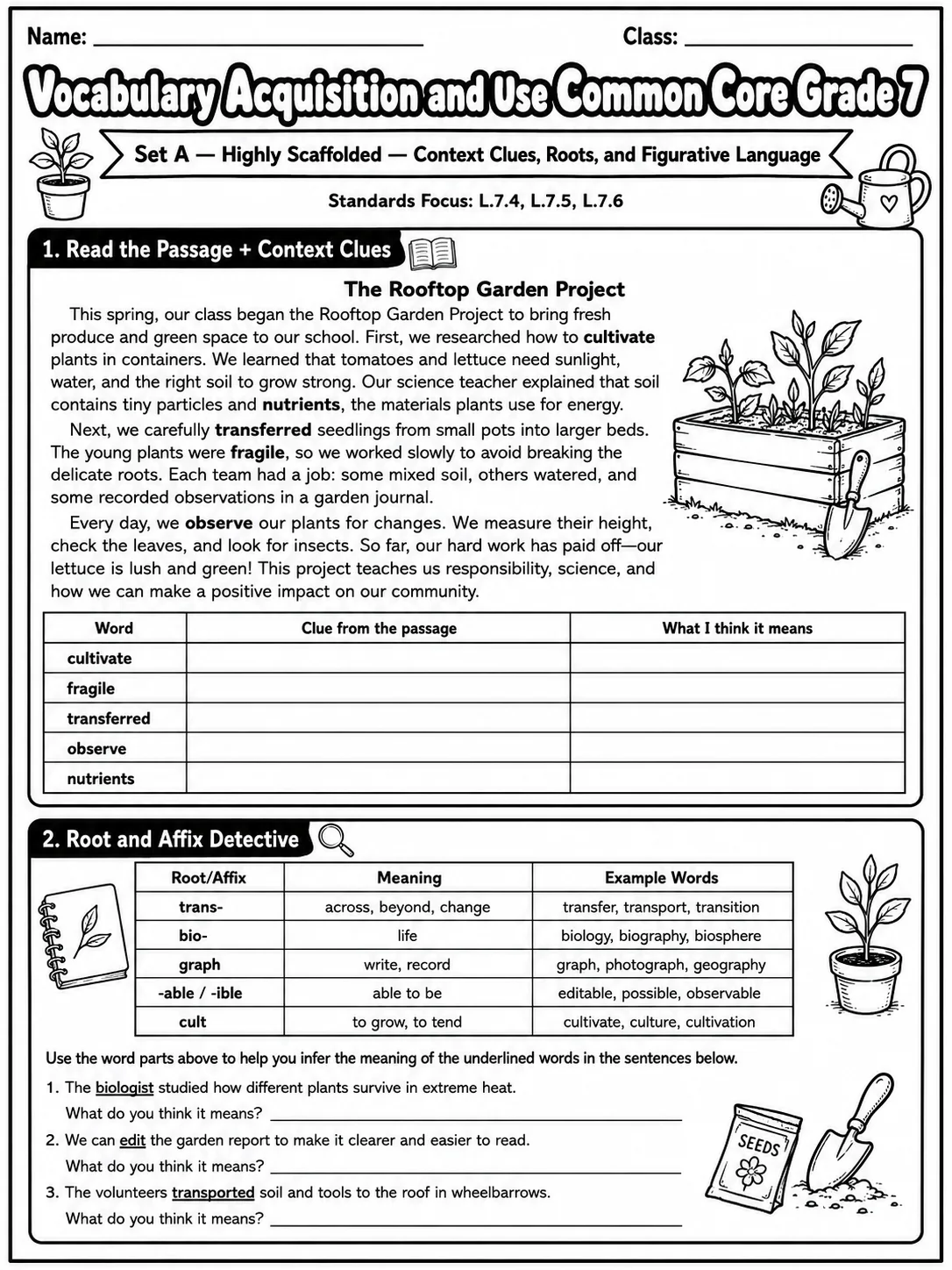 Vocabulary Acquisition and Use Common Core Grade 7