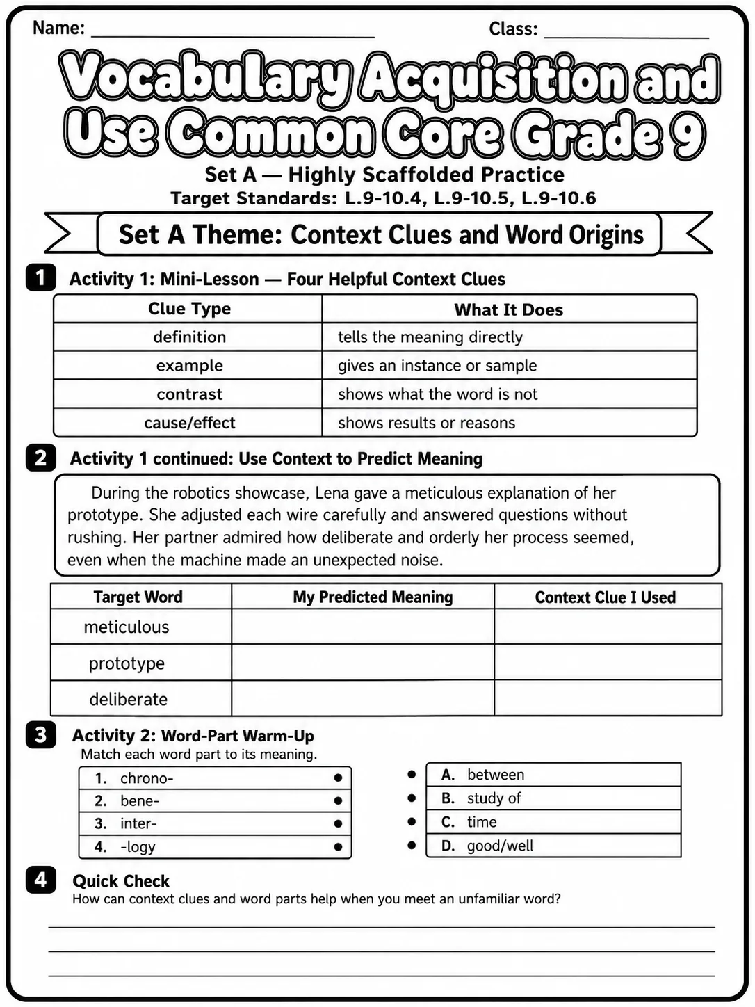 Vocabulary Acquisition and Use Common Core Grade 9