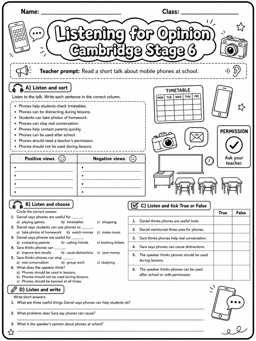 Listening for Opinion Cambridge Stage 6 - Mobile Phones at School