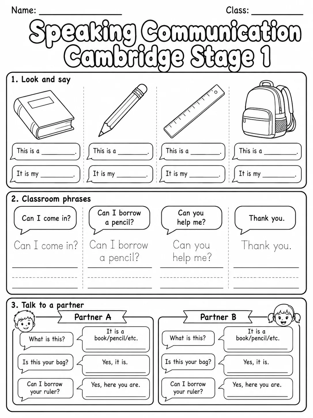 Speaking Communication Cambridge Stage 1