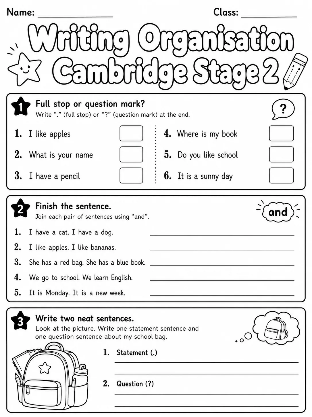 Writing Organisation Cambridge Stage 2