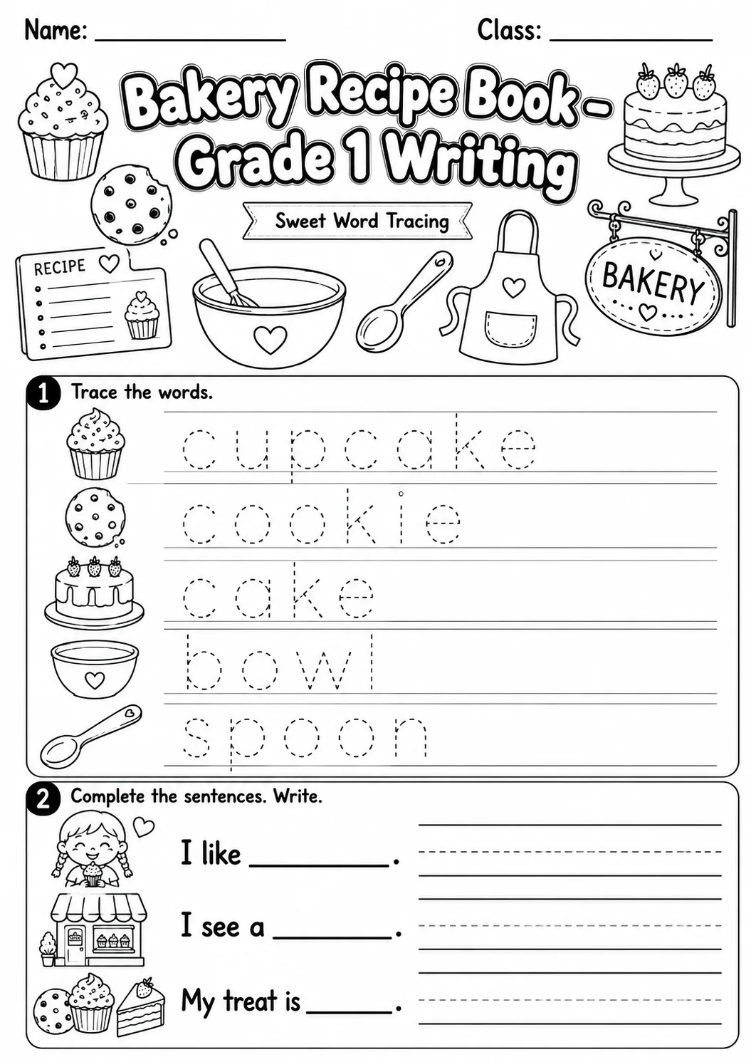 Bakery Recipe Book Writing Worksheet Pack