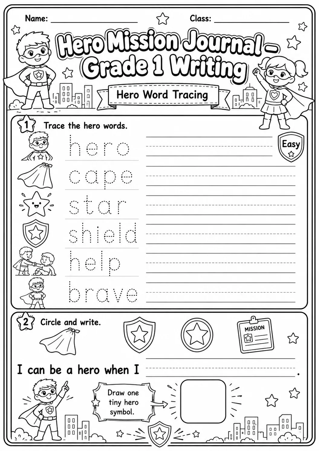 Hero Mission Journals Writing Worksheet Pack