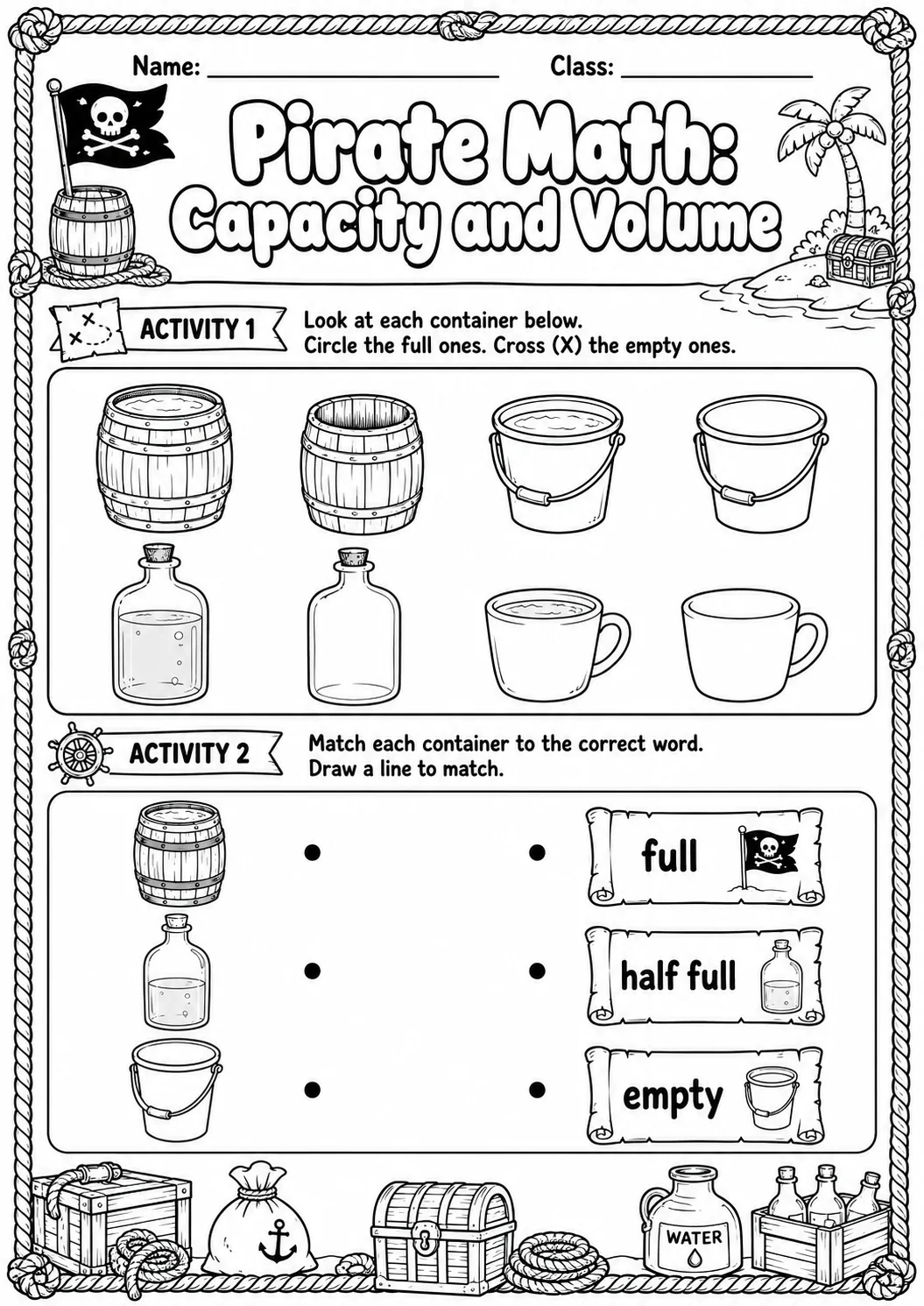 Pirate Math: Capacity and Volume Worksheet Pack