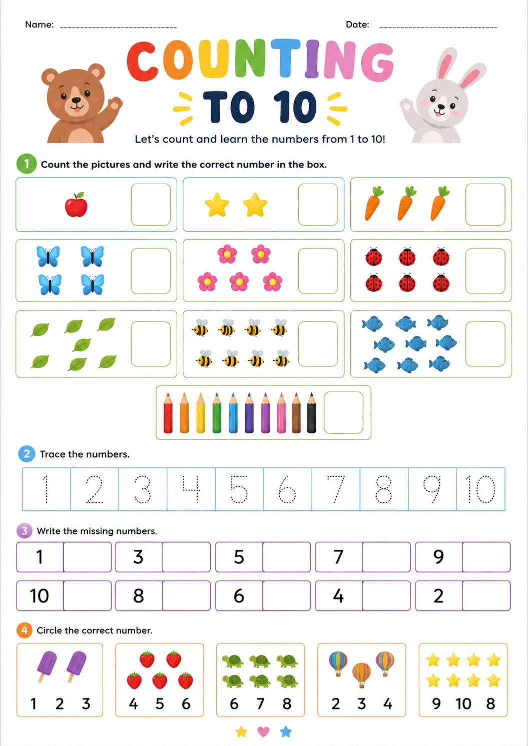 Pirate Math: Counting to 10 Worksheet
