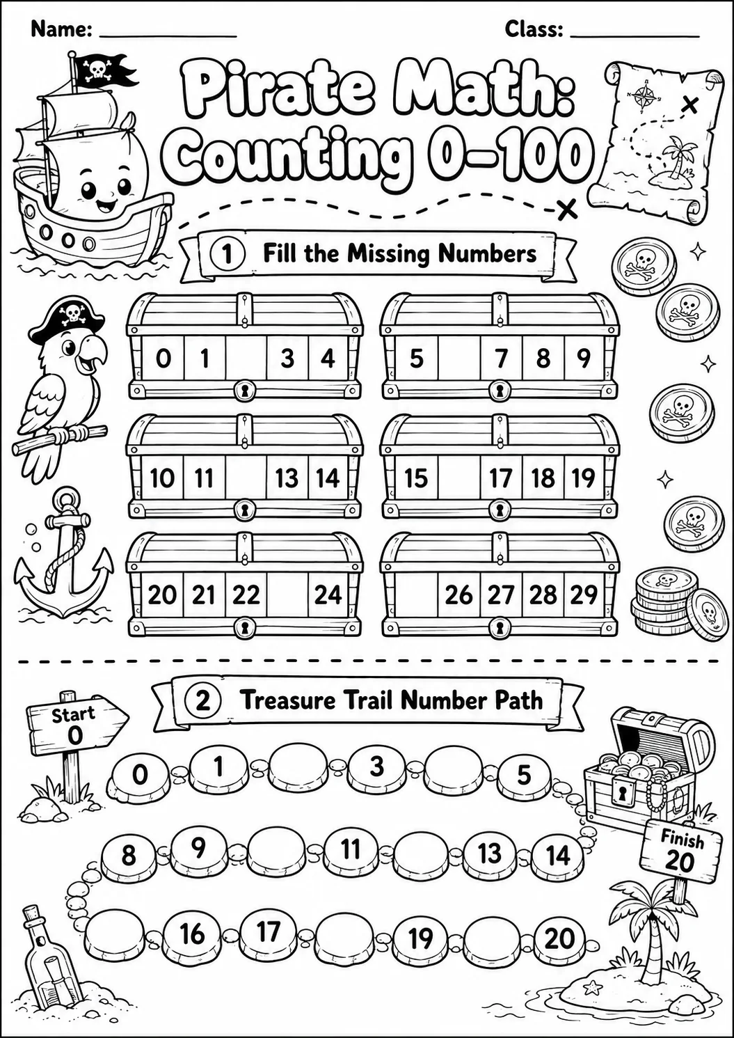 Pirate Math: Counting to 100 Worksheet Pack