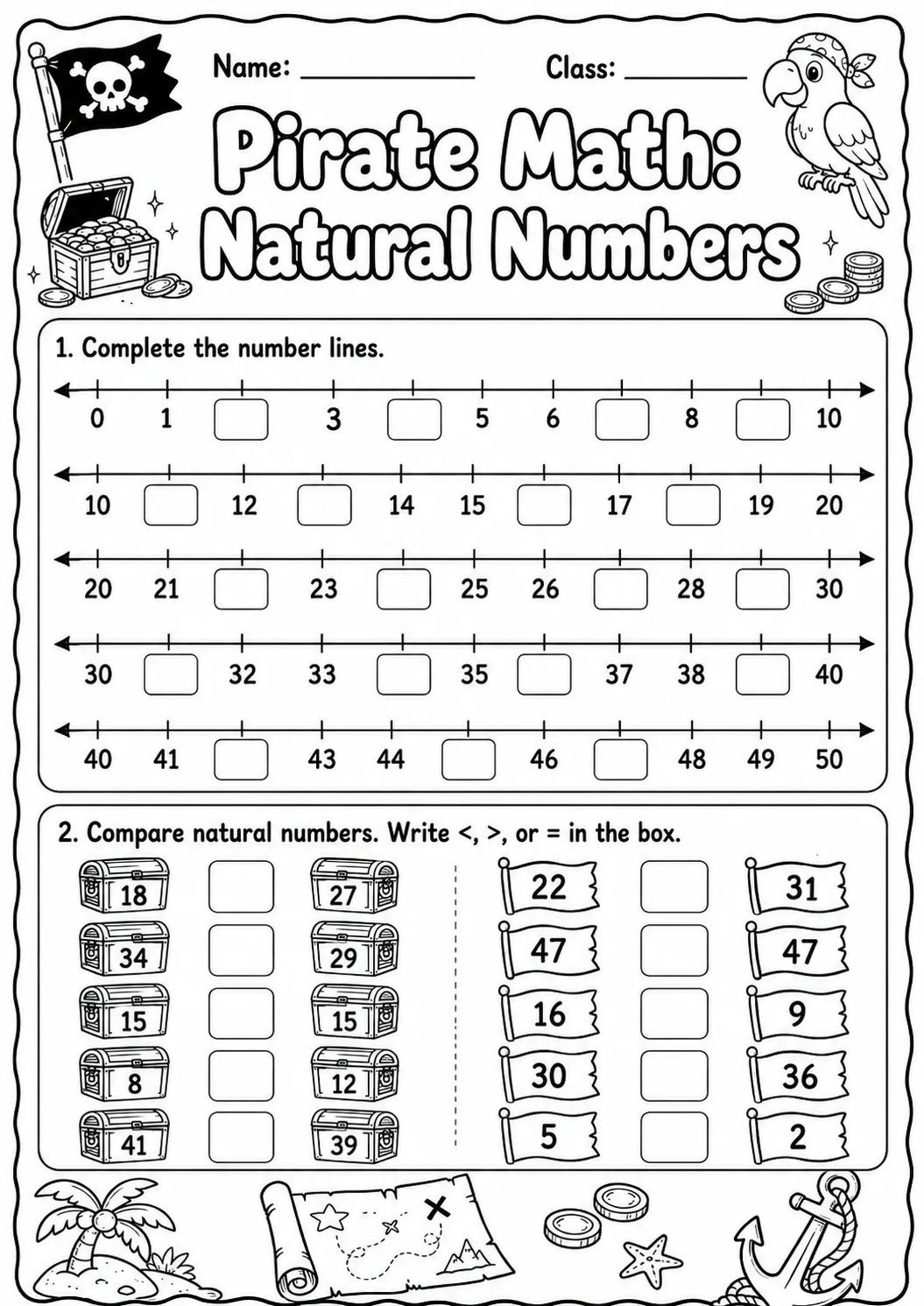 Pirate Math: Number Sequences Worksheet