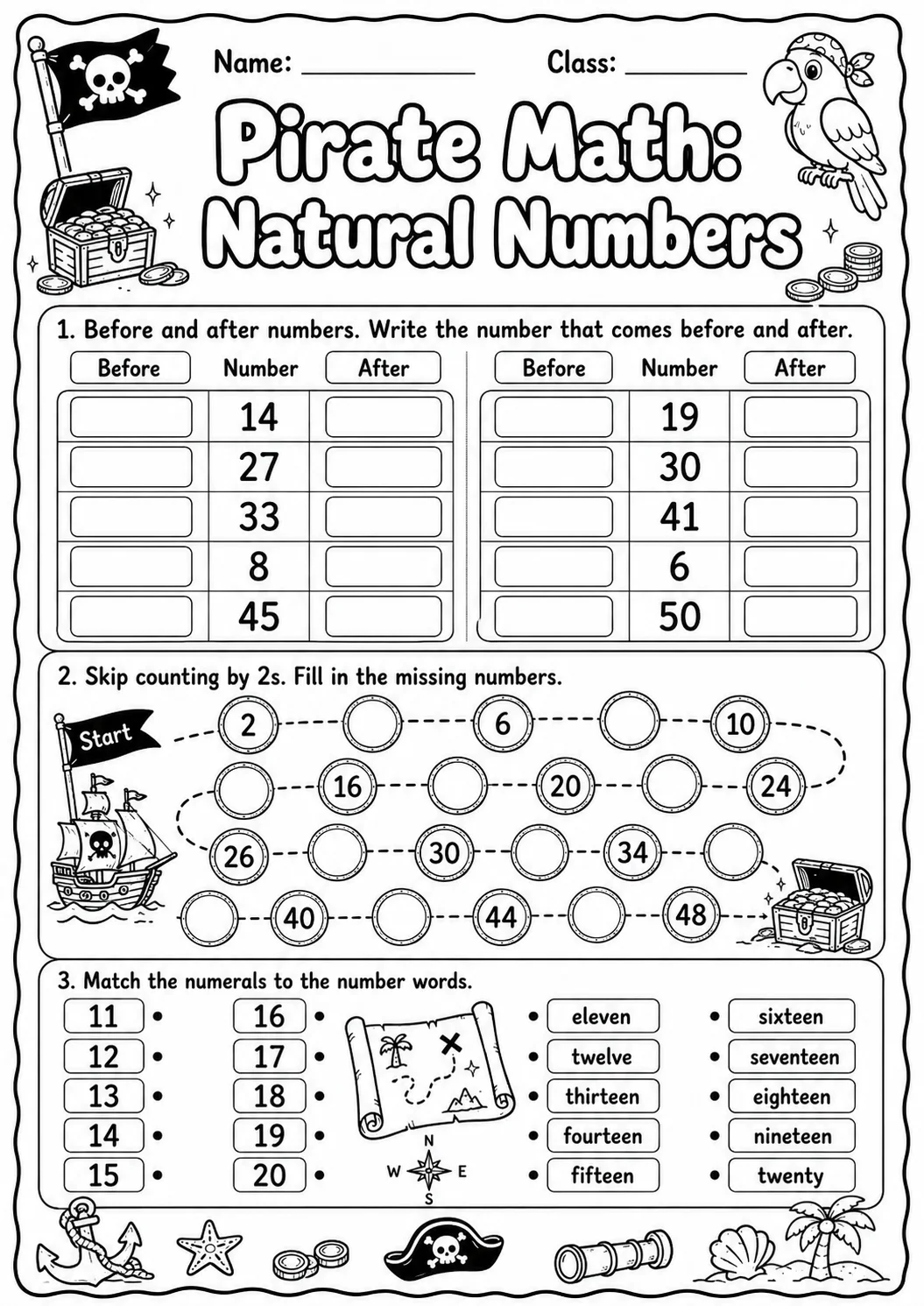 Pirate Math: Number Sequences Worksheet