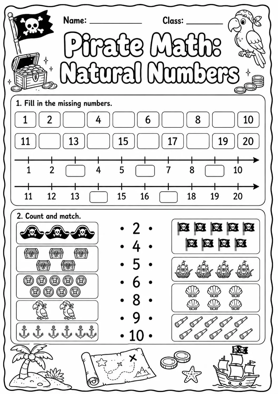 Pirate Math: Number Sequences Worksheet