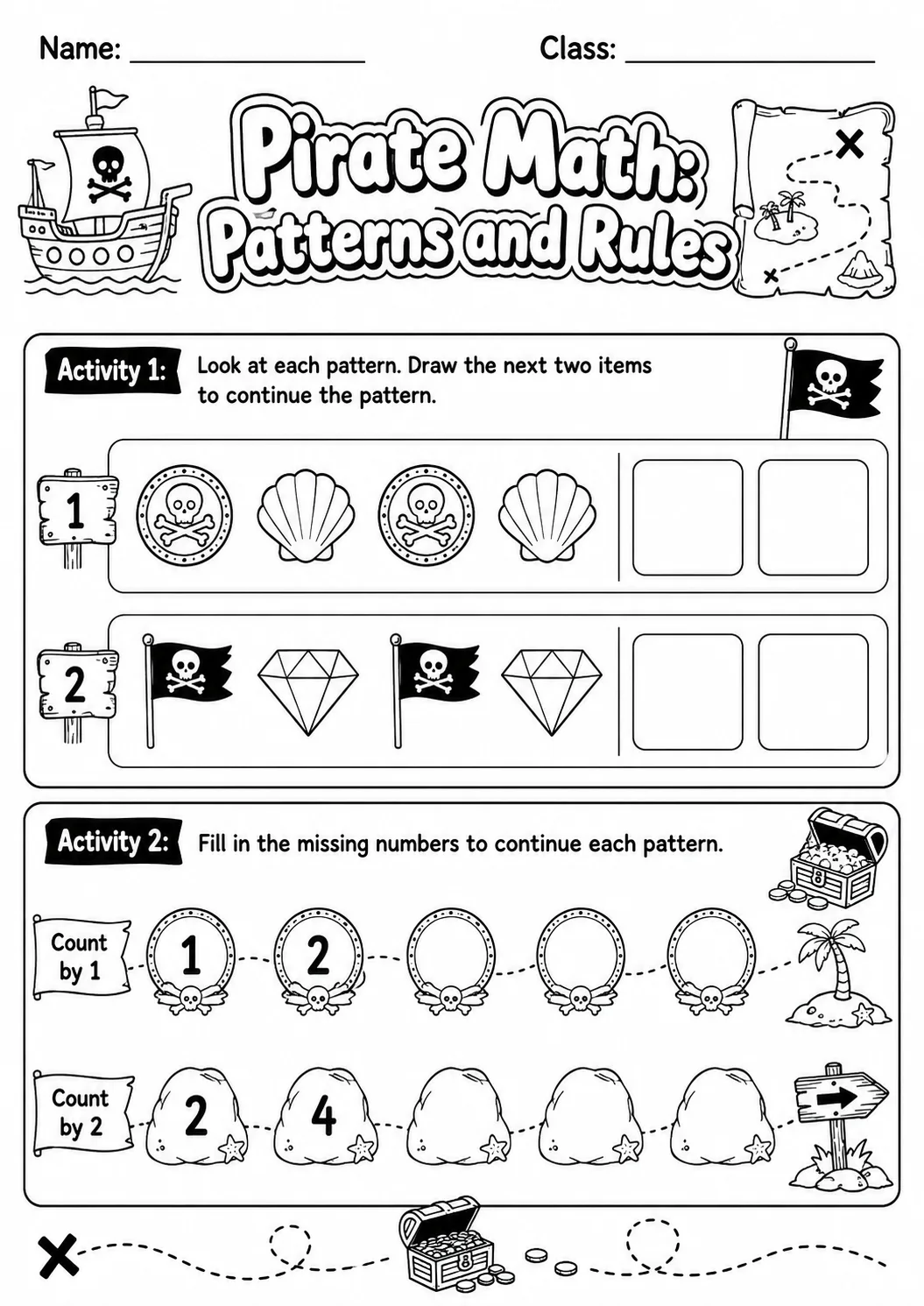 Pirate Math: Picture Sequences Worksheet Pack
