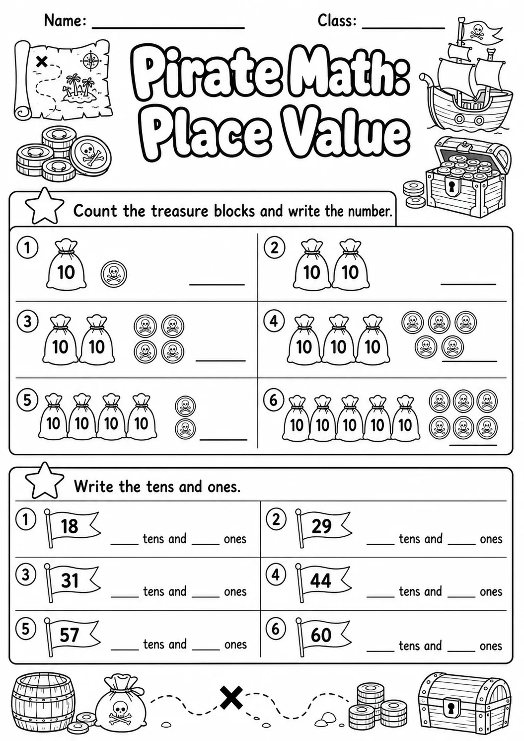 Pirate Math: Place Value Worksheet