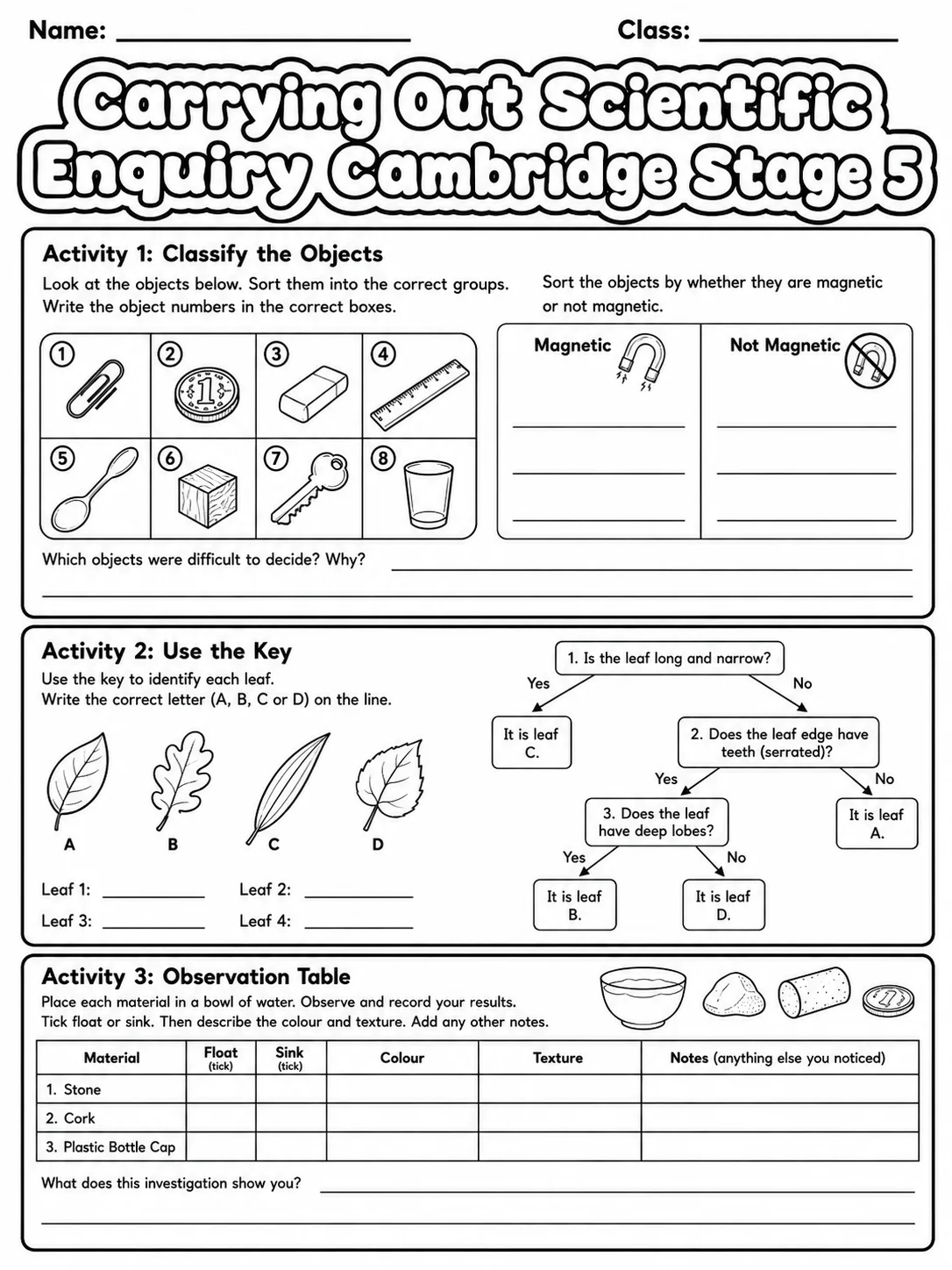 Carrying Out Scientific Enquiry Cambridge Stage 3