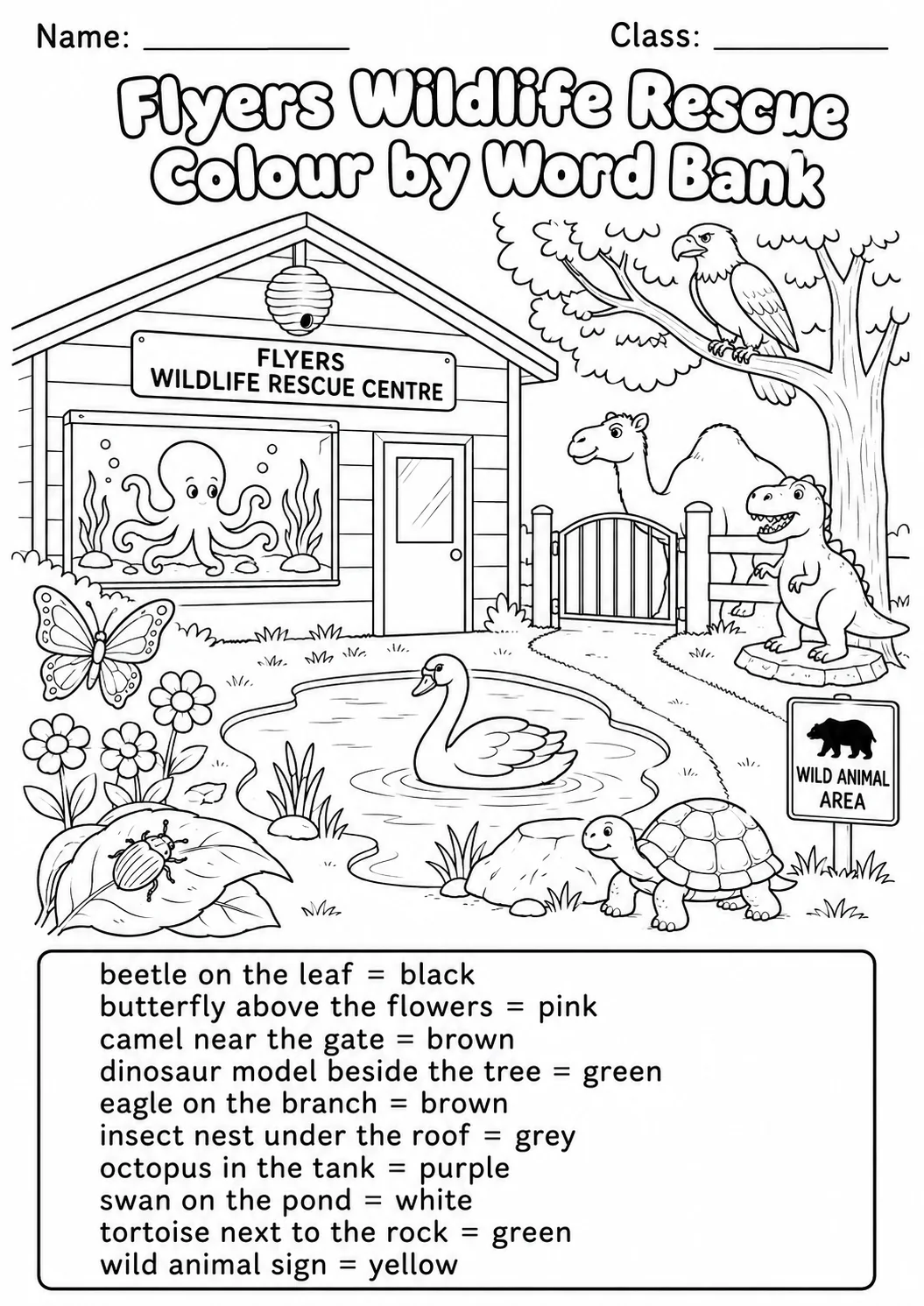 Wildlife Rescue Flyers Color by Word Bank Worksheet Pack