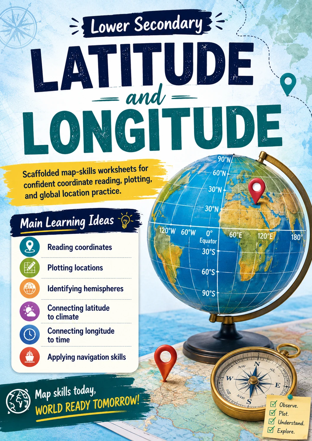 Latitude and Longitude Worksheet Pack