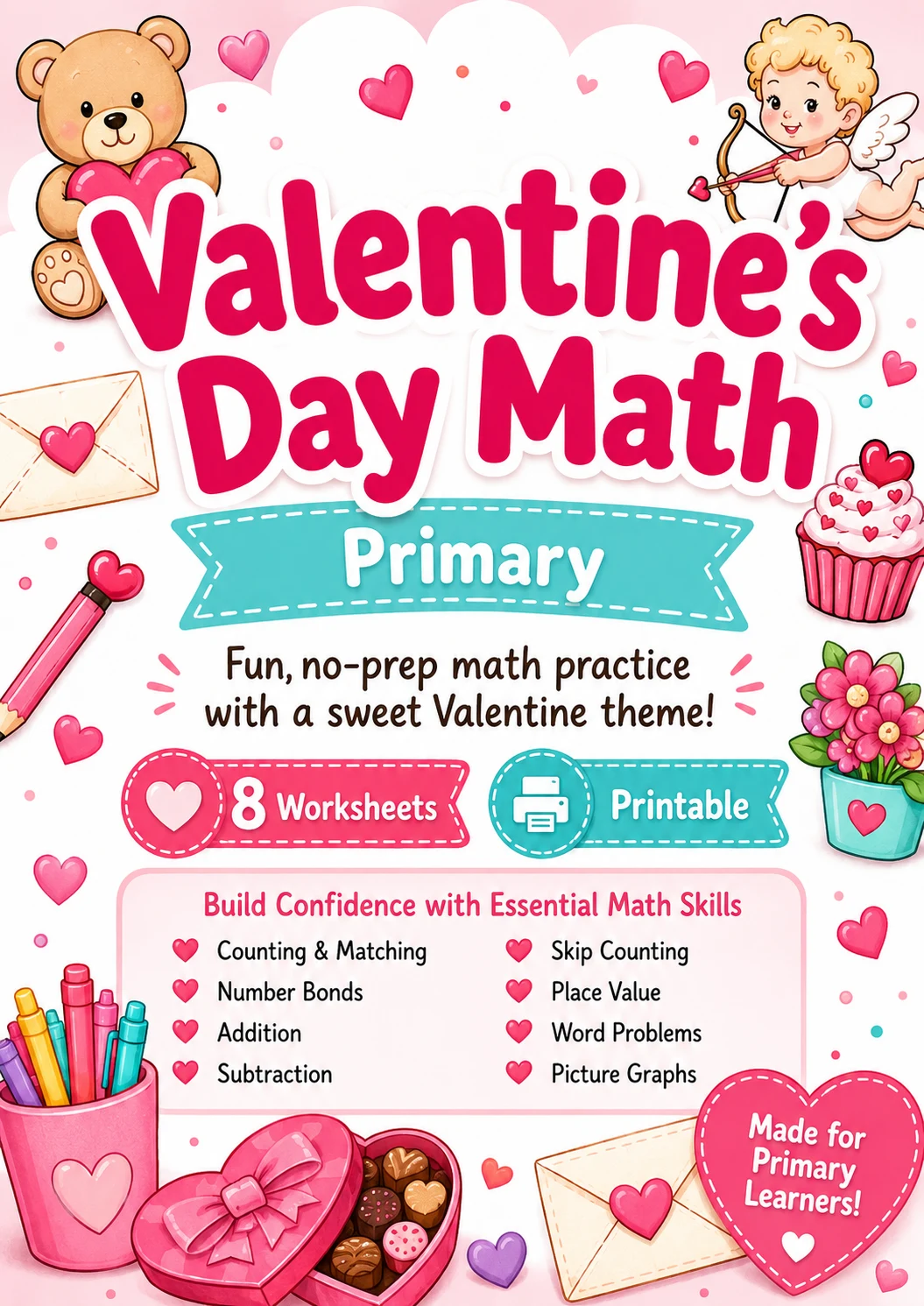 Valentine's Day Math Worksheet Pack