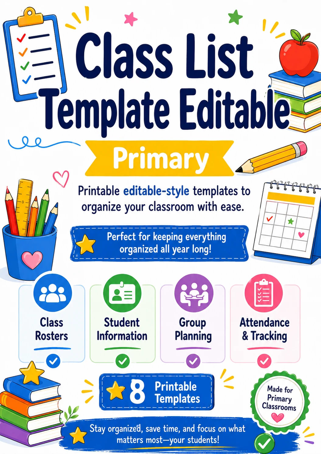 Class List Template Editable Worksheet Pack