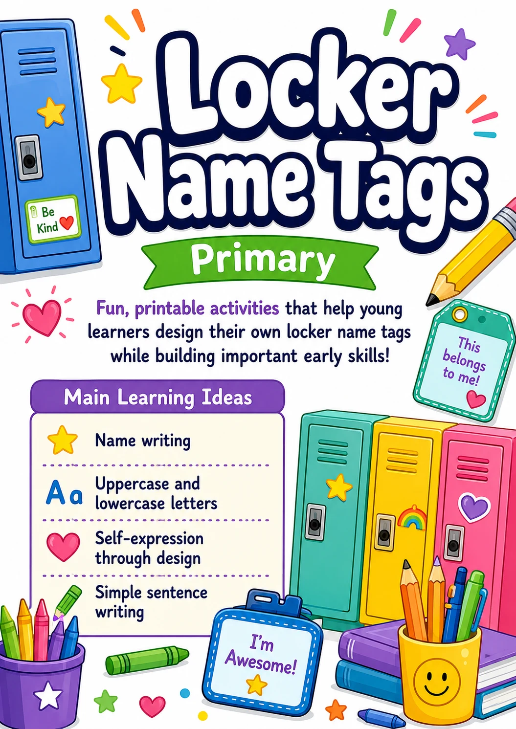 Locker Name Tags Worksheet Pack