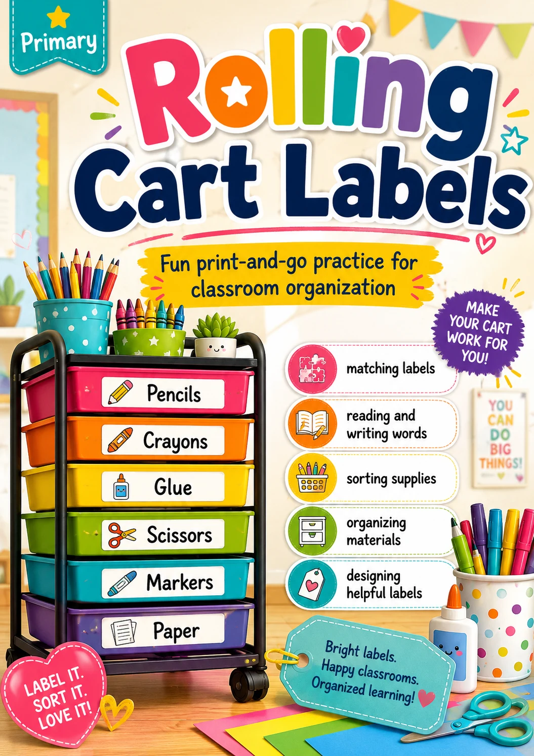 Rolling Cart Labels Worksheet Pack