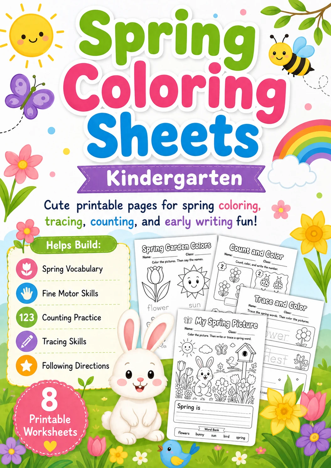 Spring Coloring Sheets Worksheet Pack