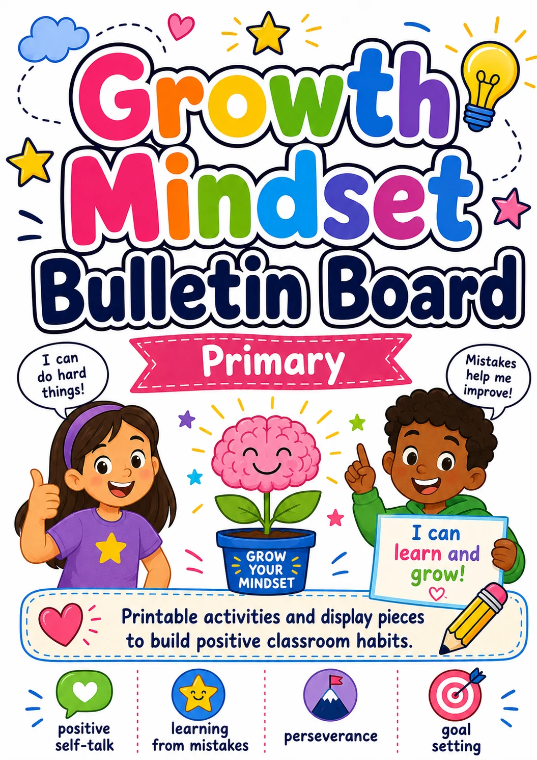 Growth Mindset Bulletin Board Worksheet Pack
