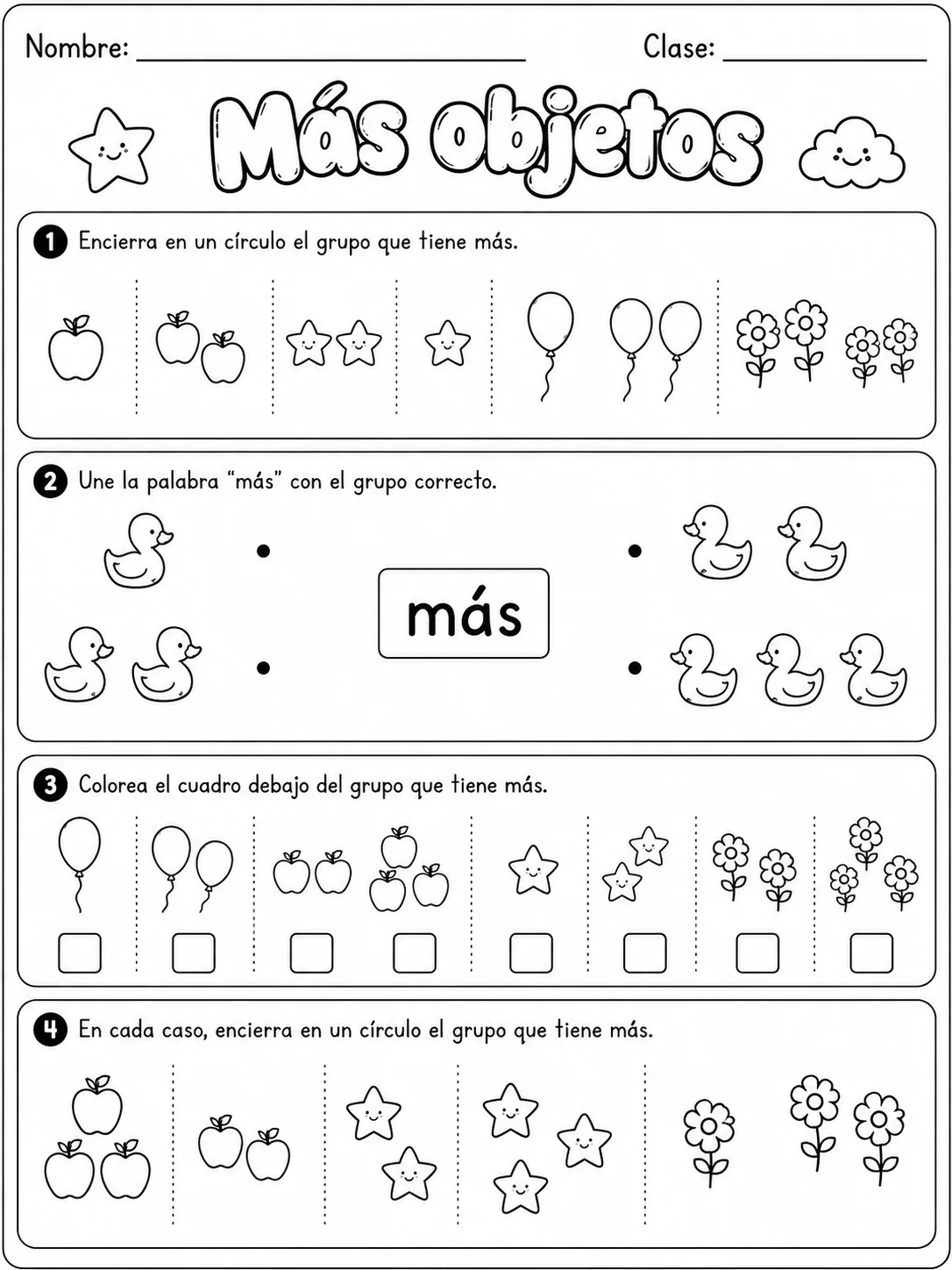 4.º grado - repaso mixto: formas 2D, comparación y orden, ángulos y clasificación - Paquete de fichas