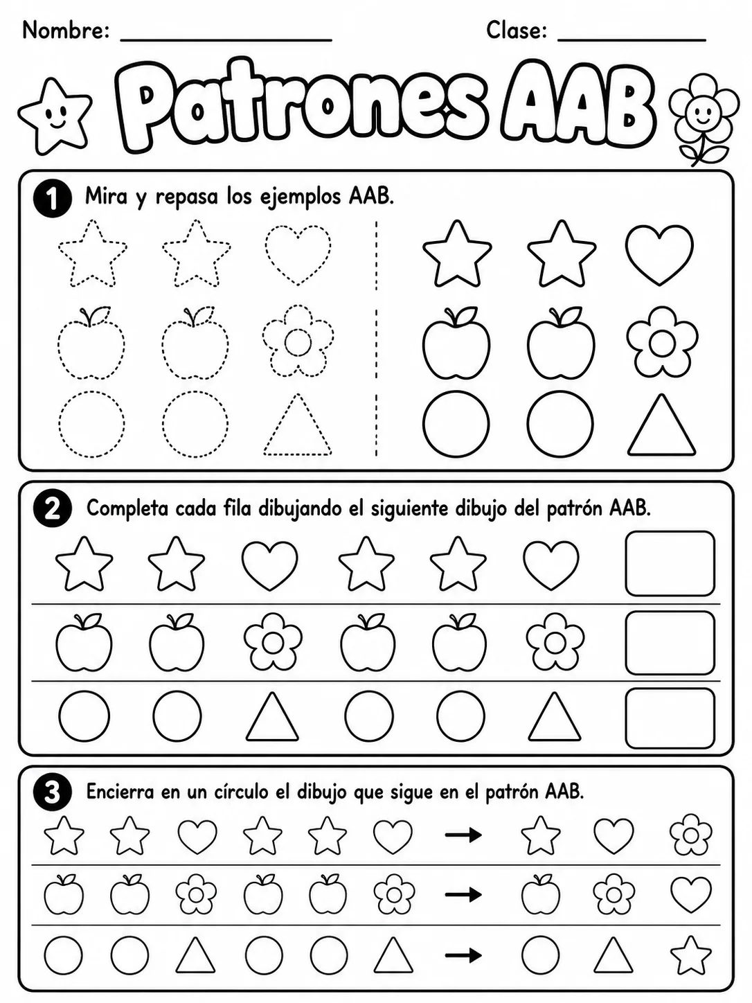 Kindergarten - patrones AAB - Paquete de fichas - Conjunto 2