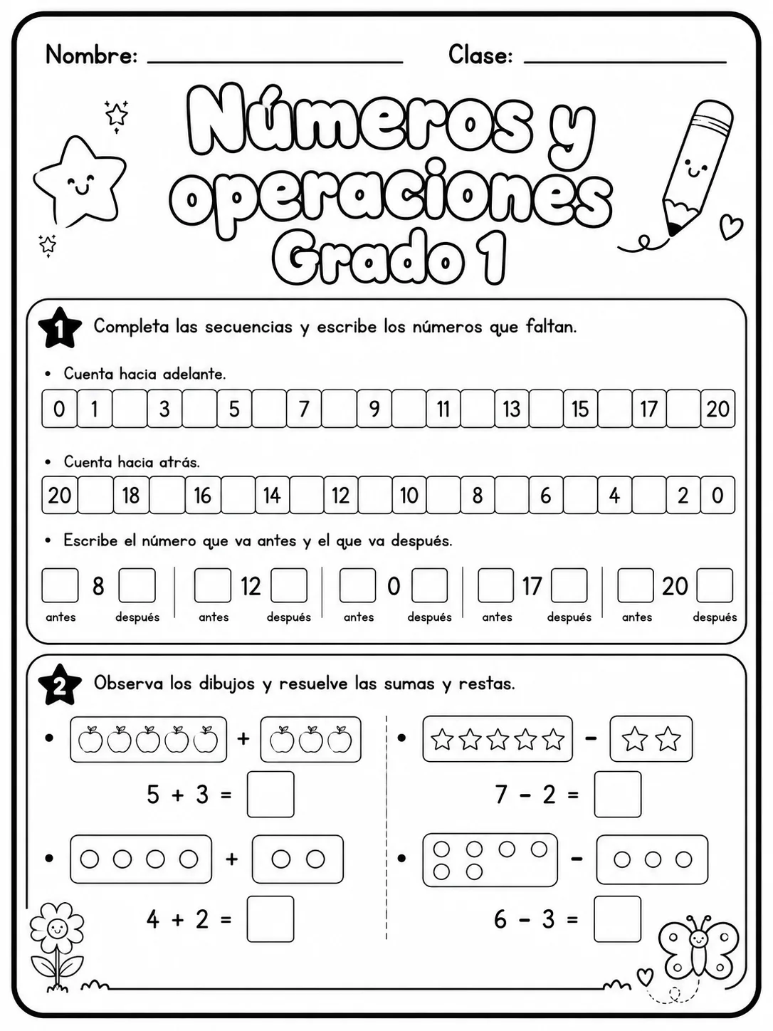 1.º grado - números y conteo - Paquete de fichas