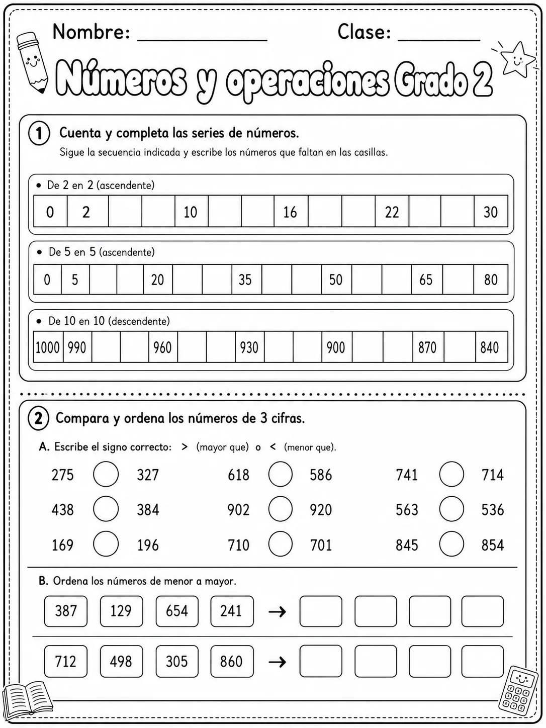 2.º grado - números y conteo - Paquete de fichas