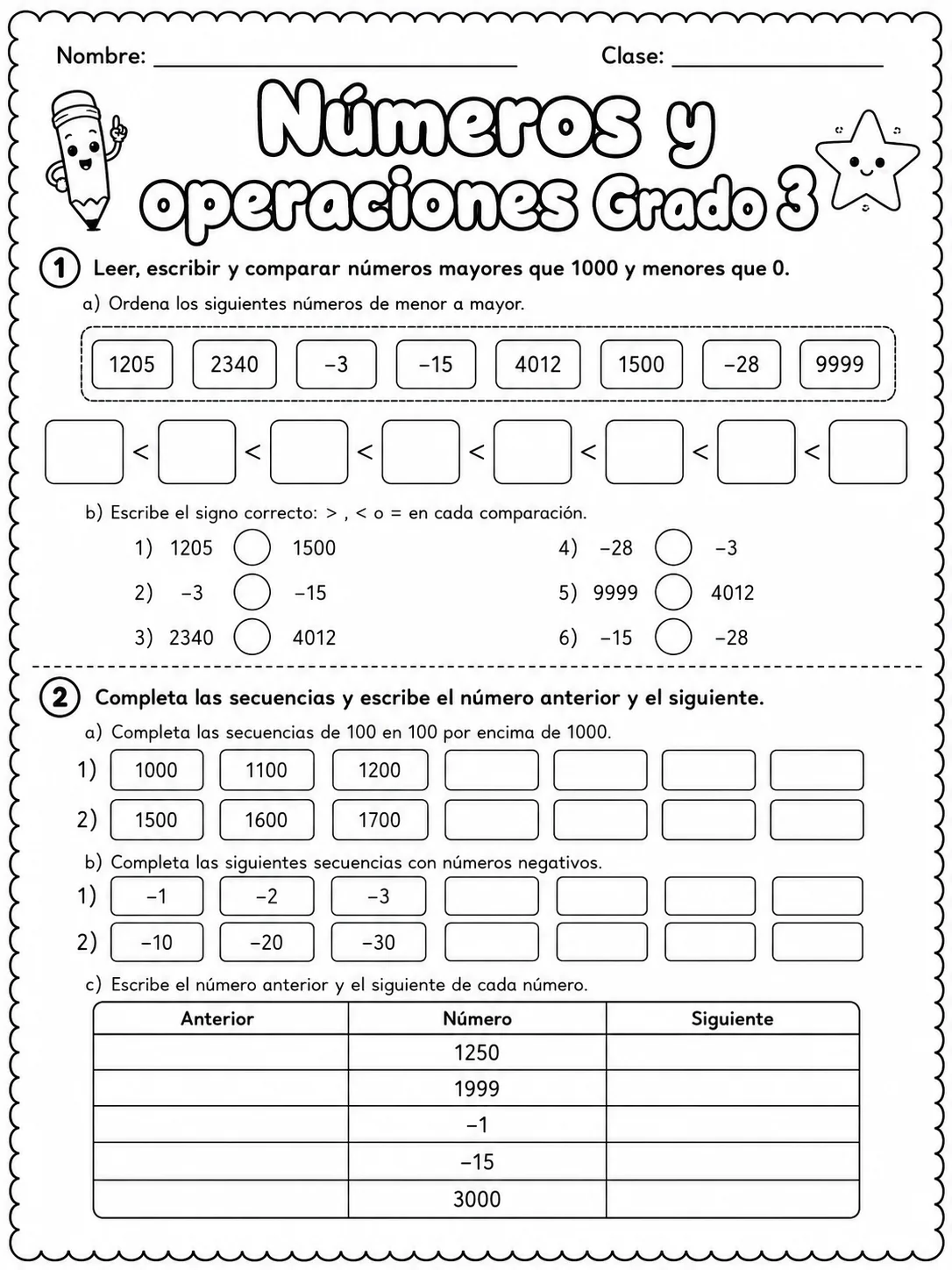 3.º grado - números y conteo - Paquete de fichas