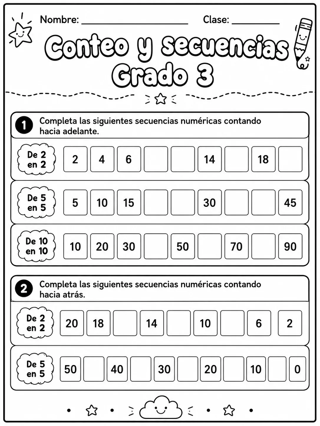 3.º grado - patrones y secuencias - Paquete de fichas