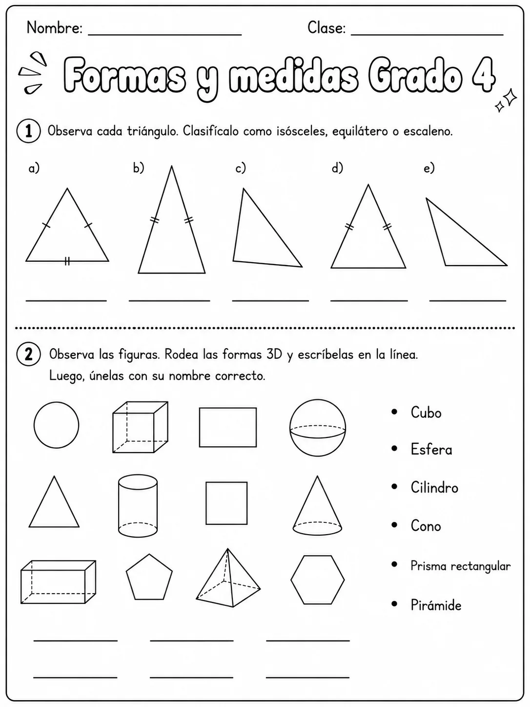 4.º grado - medidas de longitud, masa y capacidad - Paquete de fichas