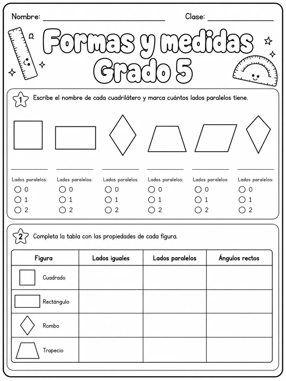 5.º grado - medidas de longitud, masa y capacidad - Paquete de fichas