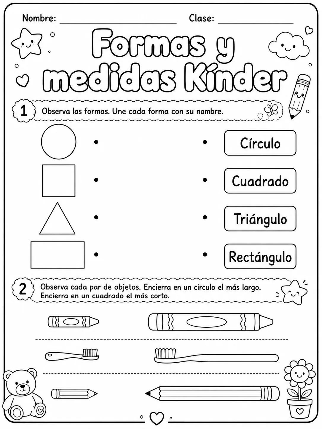 Kindergarten - medidas de longitud, masa y capacidad - Paquete de fichas