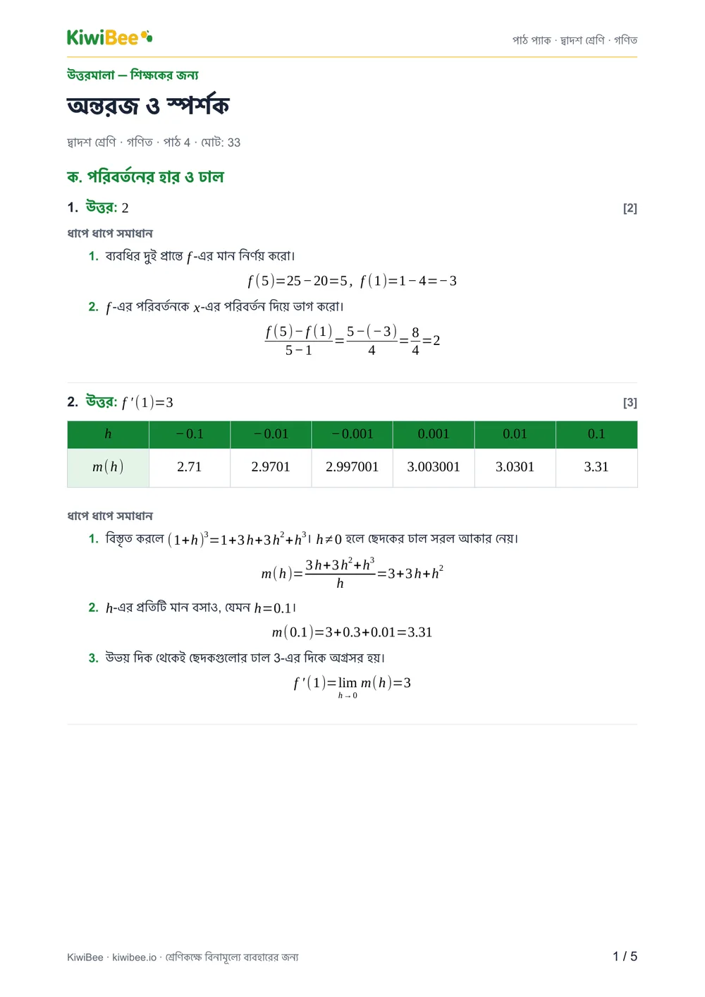 অন্তরজ ও স্পর্শক — উত্তরমালা, পৃষ্ঠা ১