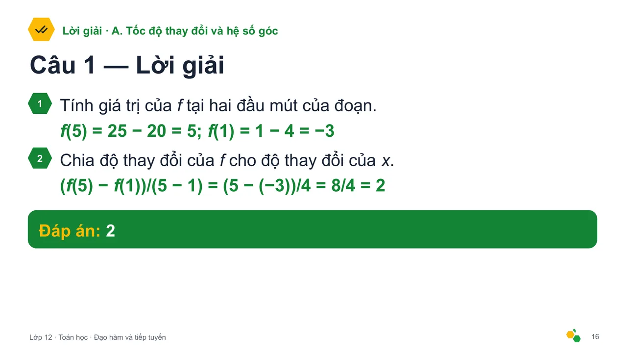 Đạo hàm và tiếp tuyến — Trang chiếu 18