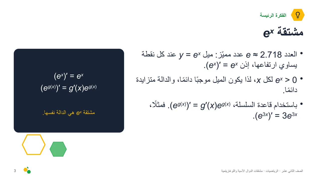 مشتقات الدوال الأسية واللوغاريتمية — الشريحة 4