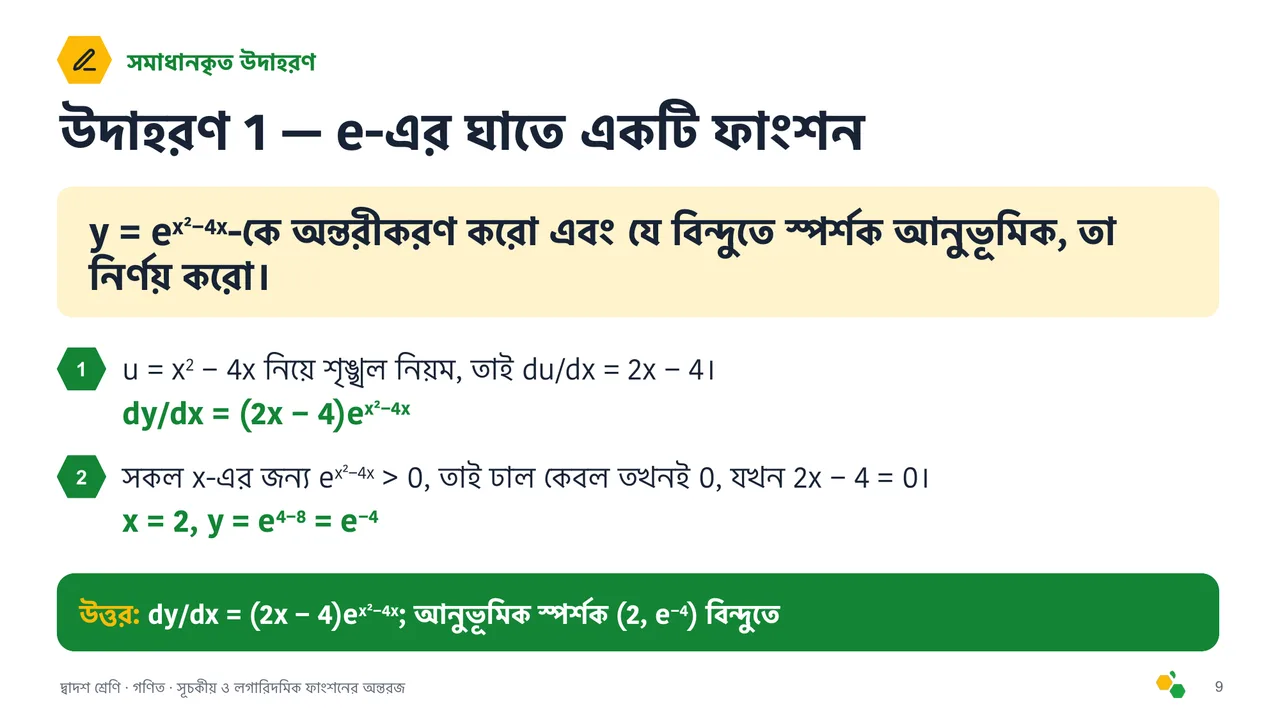 সূচকীয় ও লগারিদমিক ফাংশনের অন্তরজ — স্লাইড 10