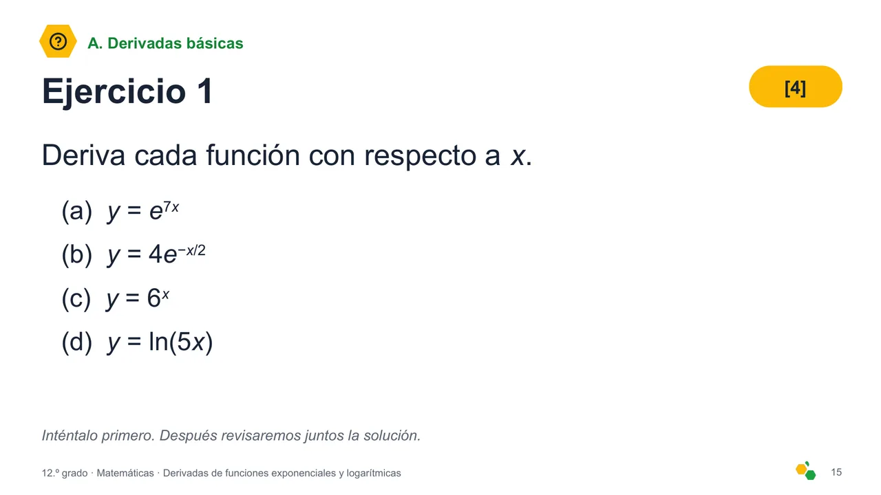 Derivadas de funciones exponenciales y logarítmicas — Diapositiva 17