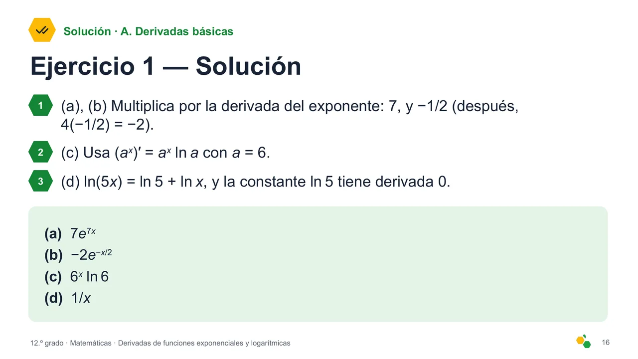 Derivadas de funciones exponenciales y logarítmicas — Diapositiva 18