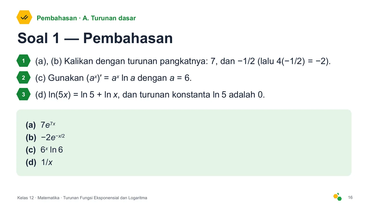 Turunan Fungsi Eksponensial dan Logaritma — Slide ke-18