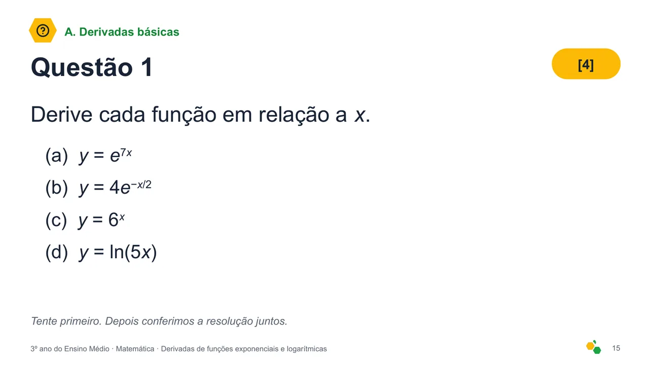 Derivadas de funções exponenciais e logarítmicas — Slide 17