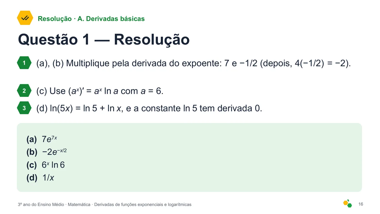Derivadas de funções exponenciais e logarítmicas — Slide 18