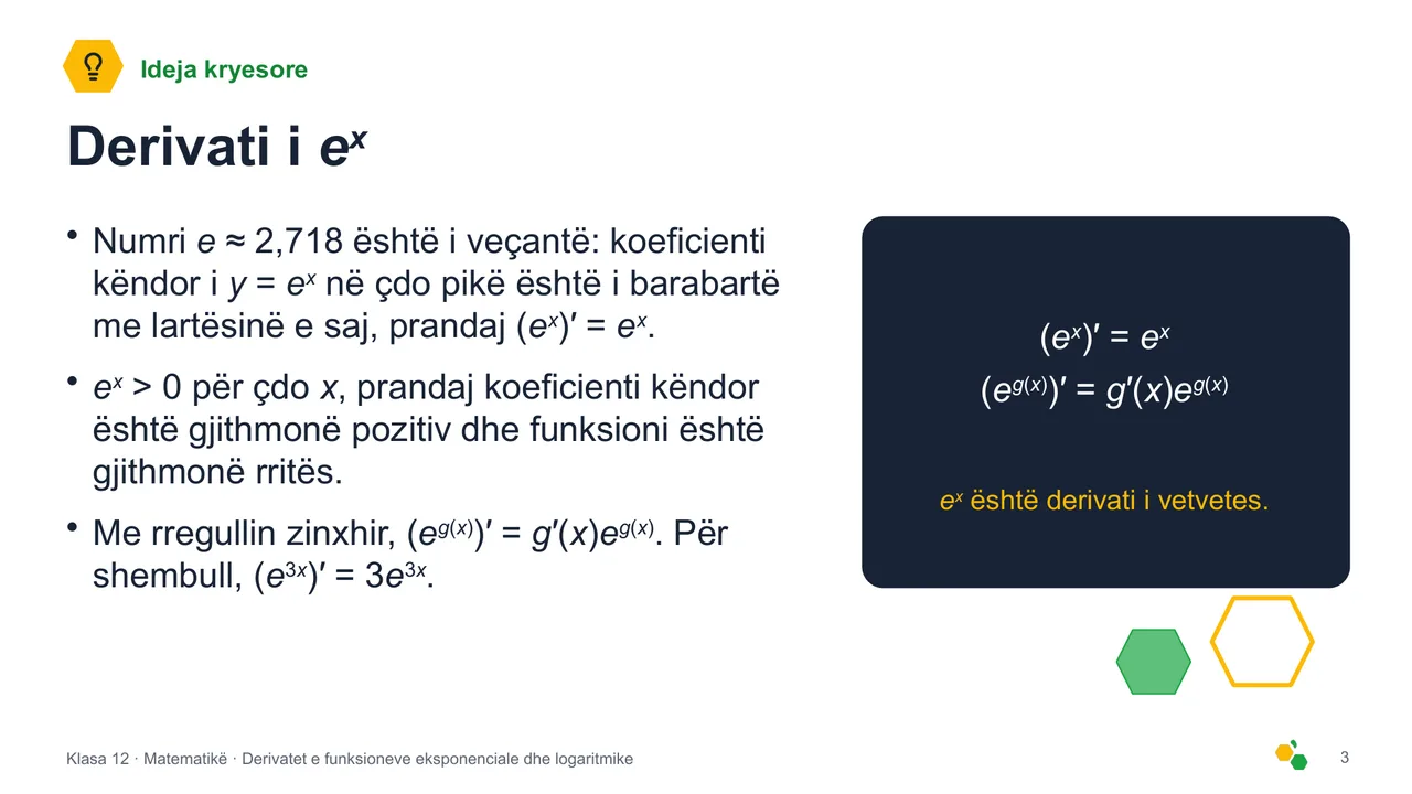 Derivatet e funksioneve eksponenciale dhe logaritmike — Slajdi 4