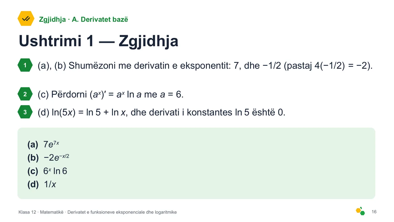 Derivatet e funksioneve eksponenciale dhe logaritmike — Slajdi 18