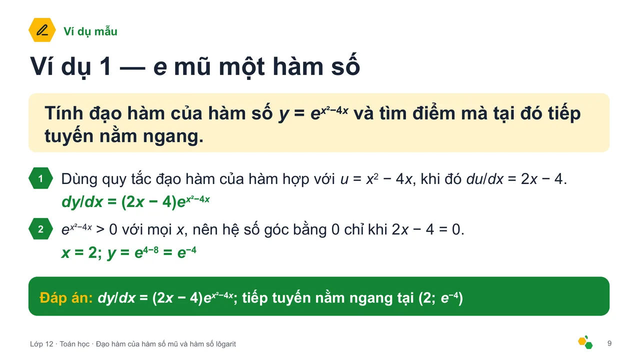 Đạo hàm của hàm số mũ và hàm số lôgarit — Trang chiếu 10