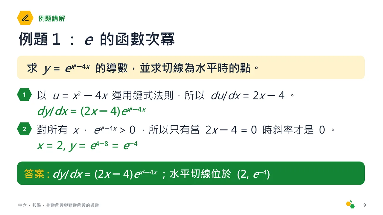 指數函數與對數函數的導數 — 第 10 張投影片