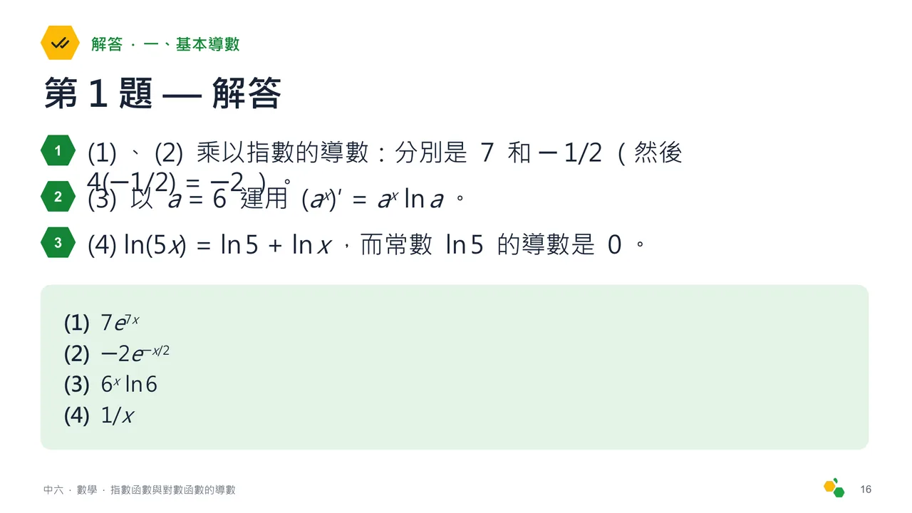 指數函數與對數函數的導數 — 第 18 張投影片