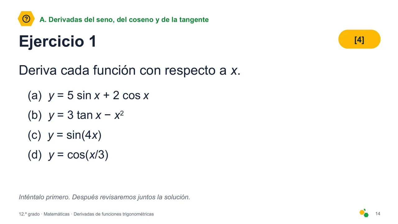 Derivadas de funciones trigonométricas — Diapositiva 16