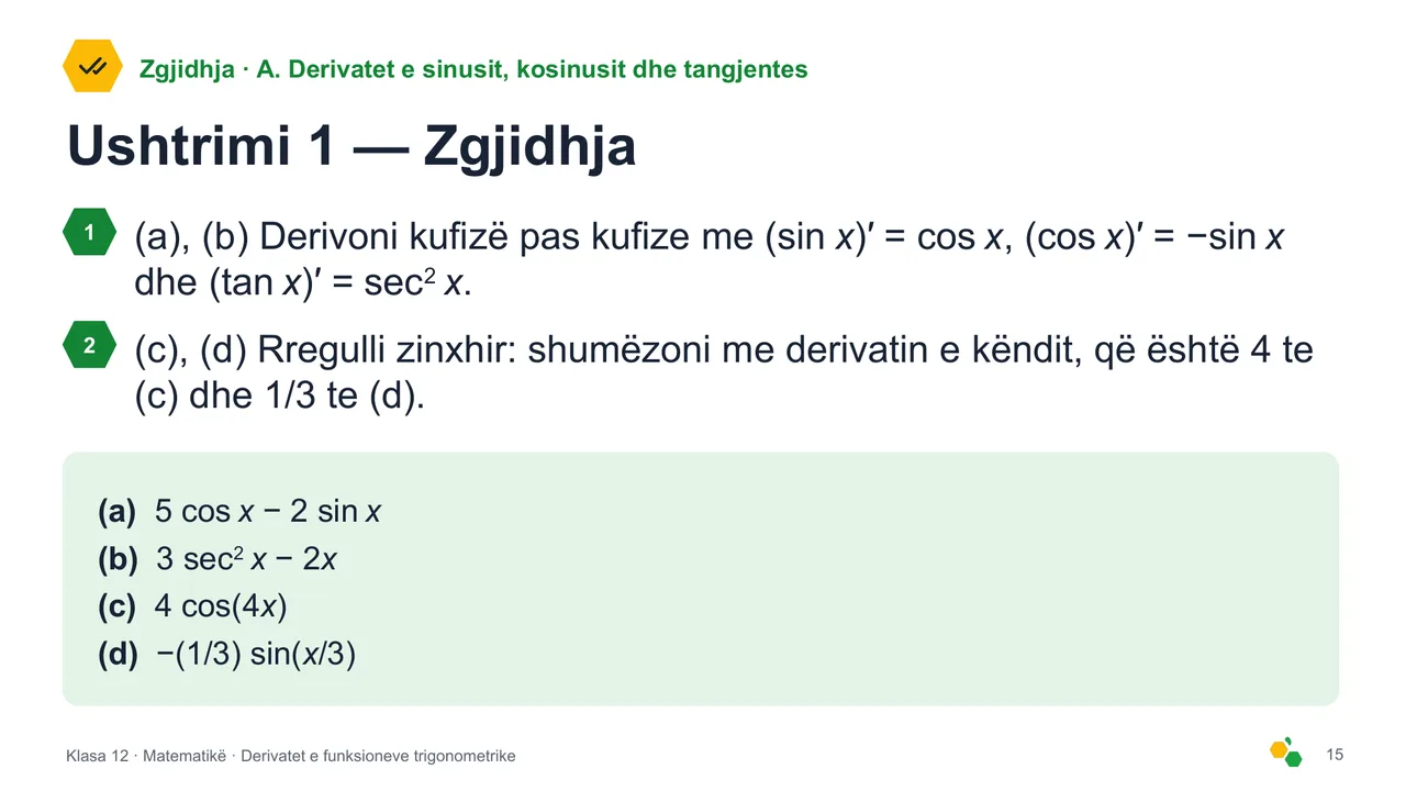 Derivatet e funksioneve trigonometrike — Slajdi 17