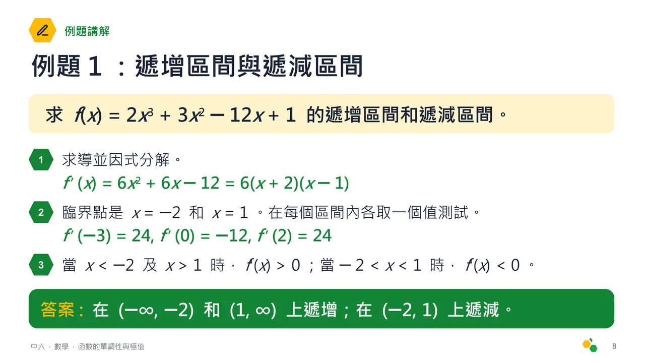 函數的單調性與極值 — 第 9 張投影片